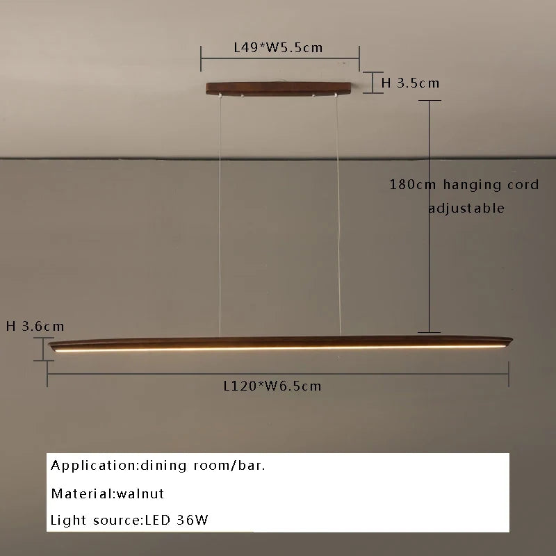 suspension led longue en bois massif moderne