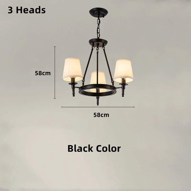 lustre classique américain en fer forgé avec abat-jour tissu