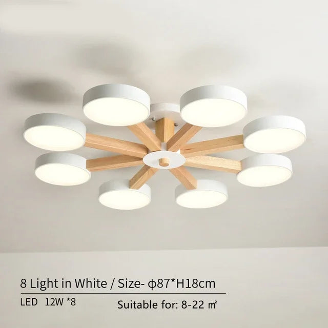 Modern Wooden Ceiling Light For Living Room 3/6/8 Lights Indoor Led Lights Luminaire Suspension Decoration Bedroom Hanglamp