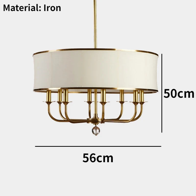 lustre Style américain tout cuivre Simple créatif tissu abat-jour