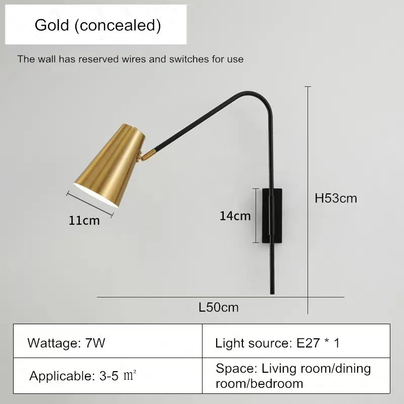 Minimally Adjustable Bedroom Bedside Wall Lamp, Long Arm Dining Room Wall Lamp, Nordic Long Pole Industrial Style Swing Arm Lamp