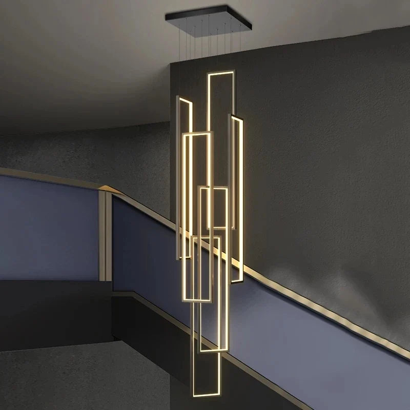 Grand lustre Or noir LED maison intérieur salon escalier Hall rectangulaire