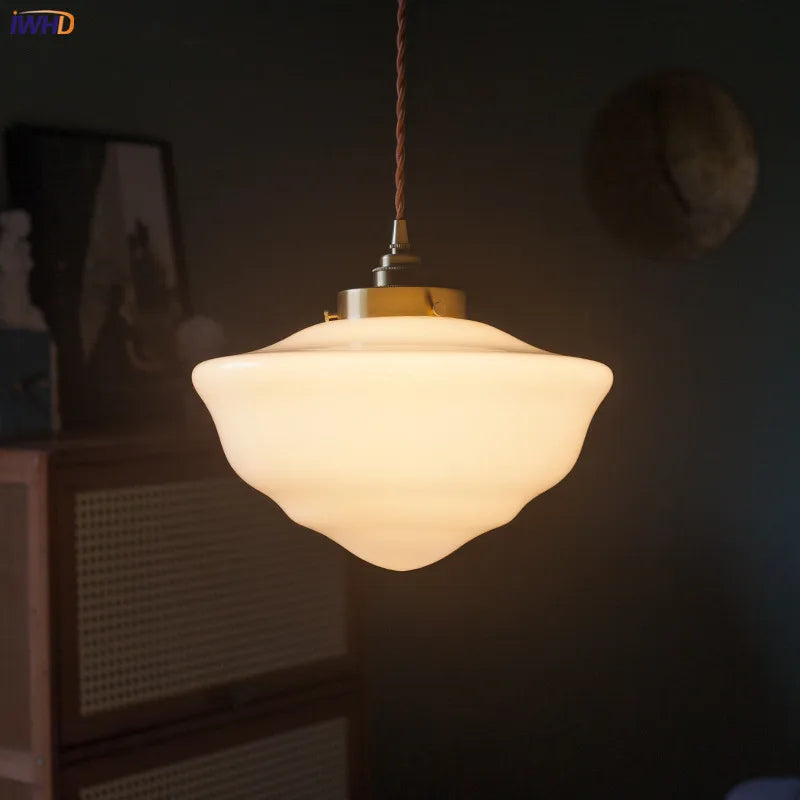 suspension led en verre avec prise en cuivre nordique moderne