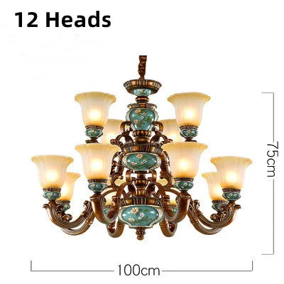 lustre vintage européen en verre résine avec fleurs sculptées