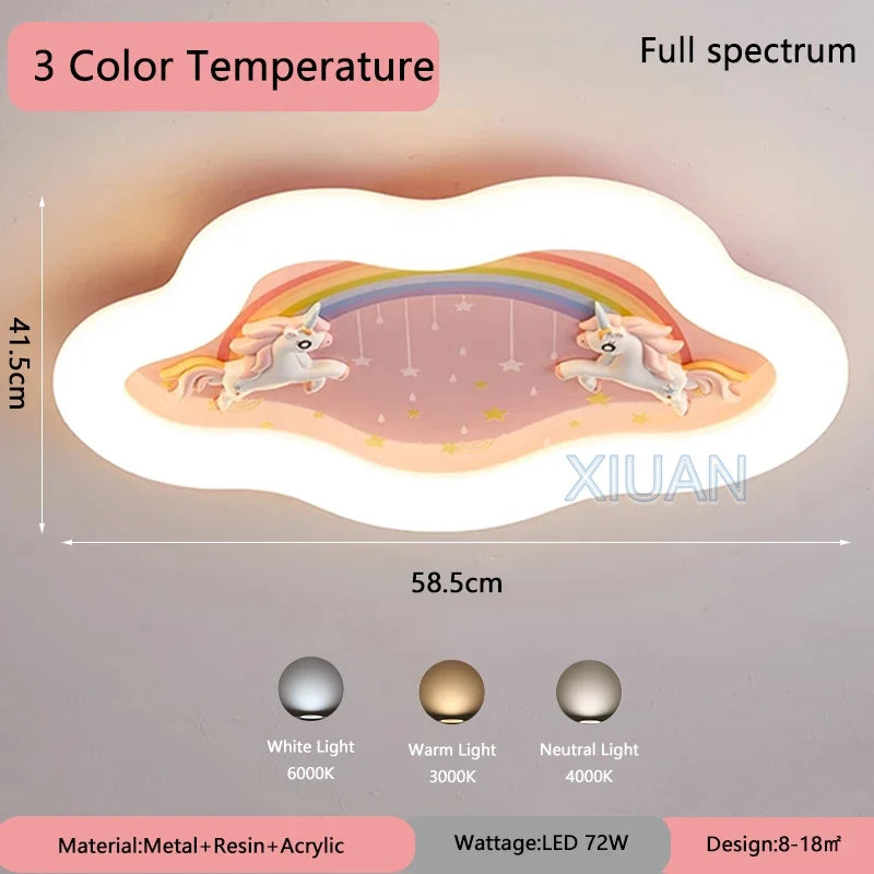lustre nuage arc-en-ciel avec cheval pour chambre d'enfant