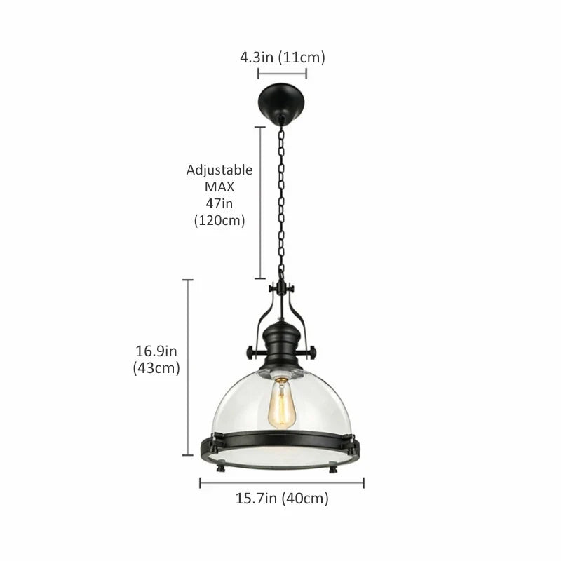 suspension rétro en fer avec abat-jour en verre décoratif