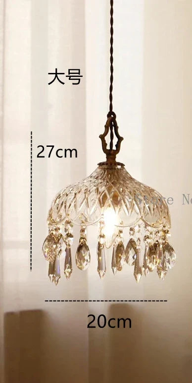 lustre en laiton nordique rétro suspendu en cristal et verre