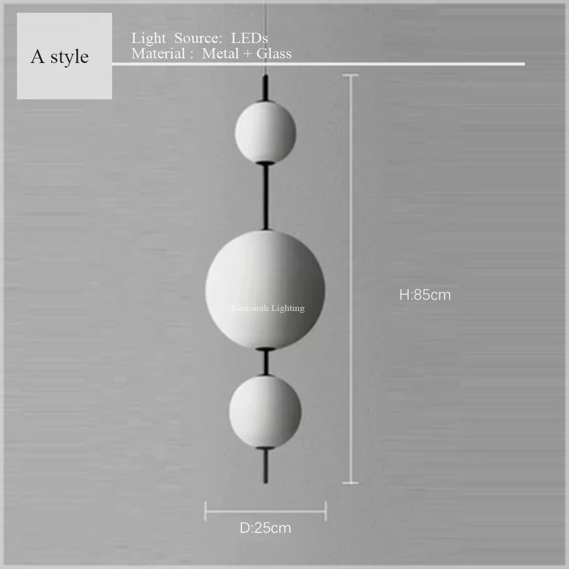 2024 LED White Glass Beads Pendant Chandelier Cafe Bar Bedroom Kitchen Round Ball Hanging Lighting Fixture Home Decor