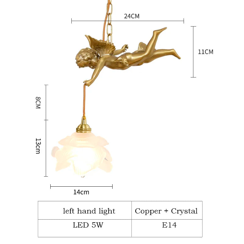 lustre moderne led avec ange en cristal médiéval bronze