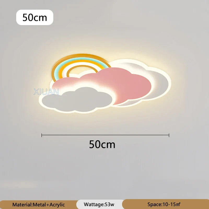 plafonnier nuage arc-en-ciel romantique pour princesse avec télécommande en option