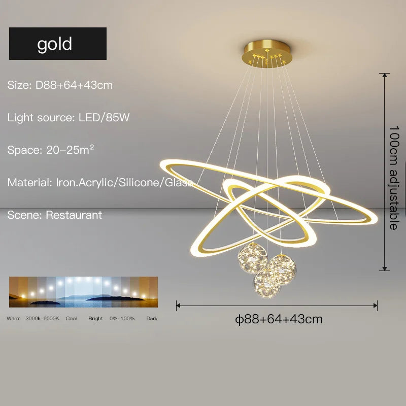 suspension moderne led anneaux design pour intérieur