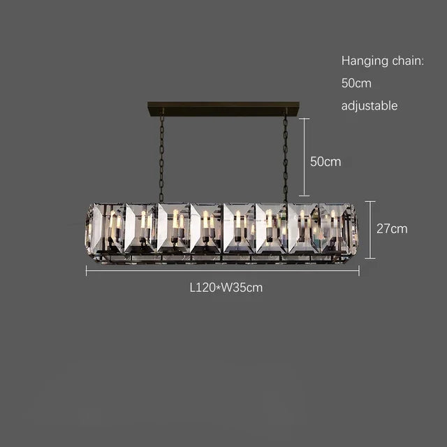 lustre moderne en cristal k9 suspension rectangulaire grande taille