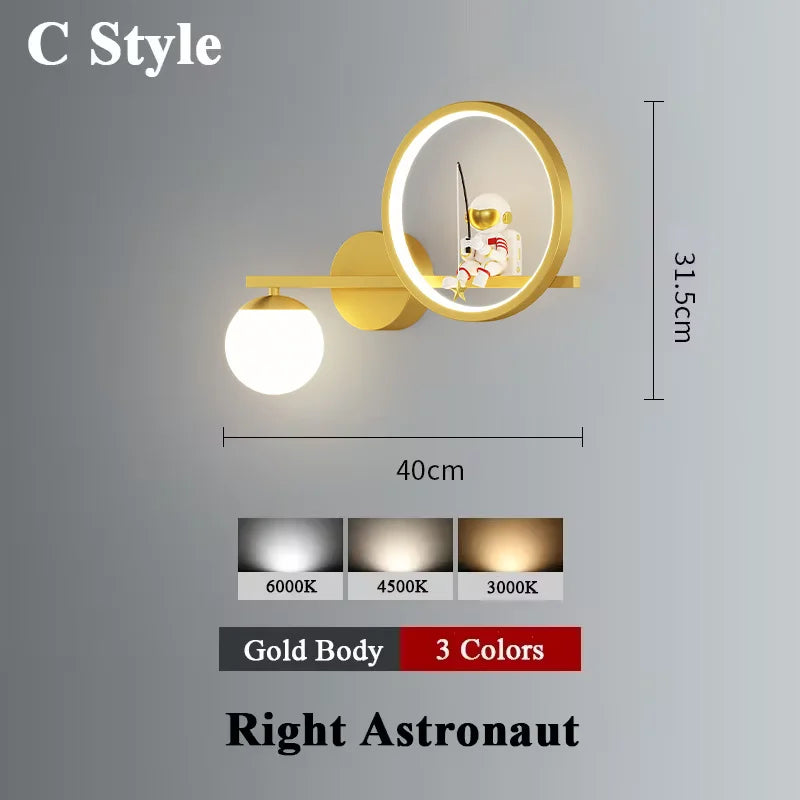 applique murale led créative lune astronaute décoration pour enfant