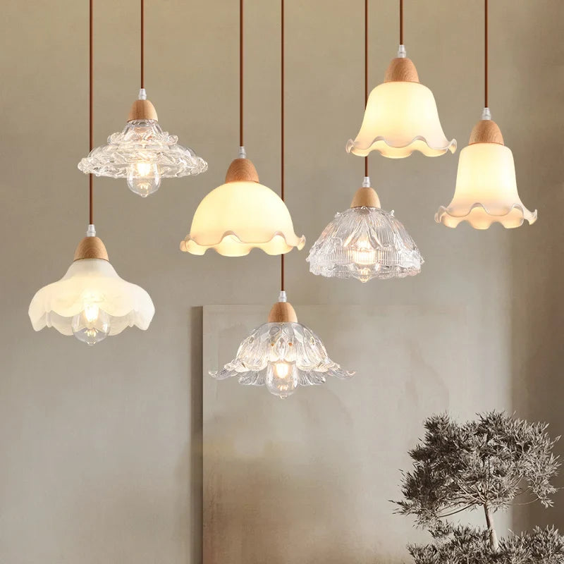 lustre nordique led suspendu moderne en bois et verre