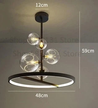 lustre moderne en verre transparent avec bulles en métal