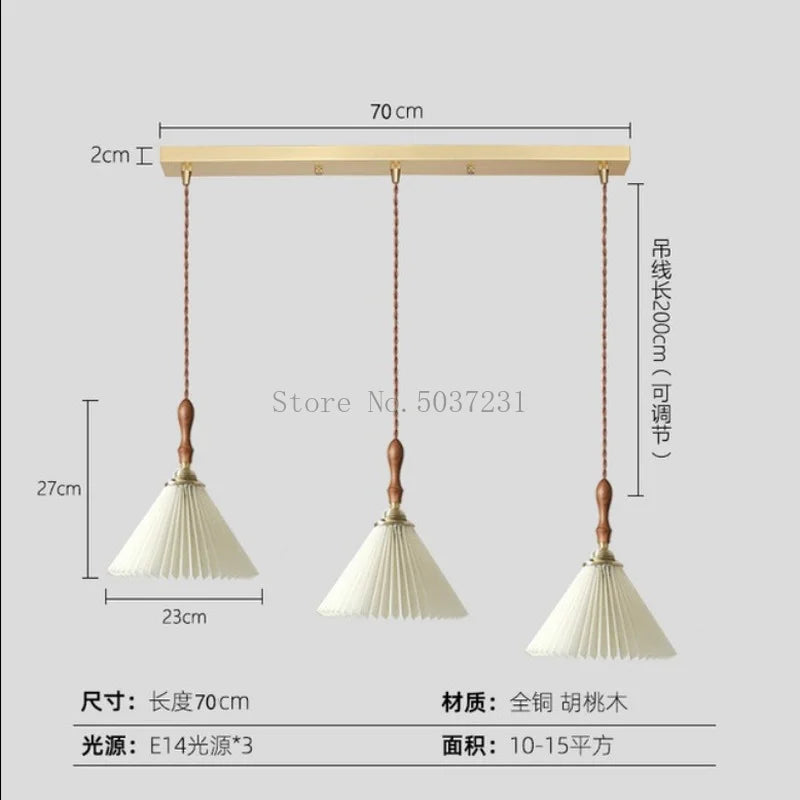 lustre plissé rétro japonais en noyer nordique pour intérieur
