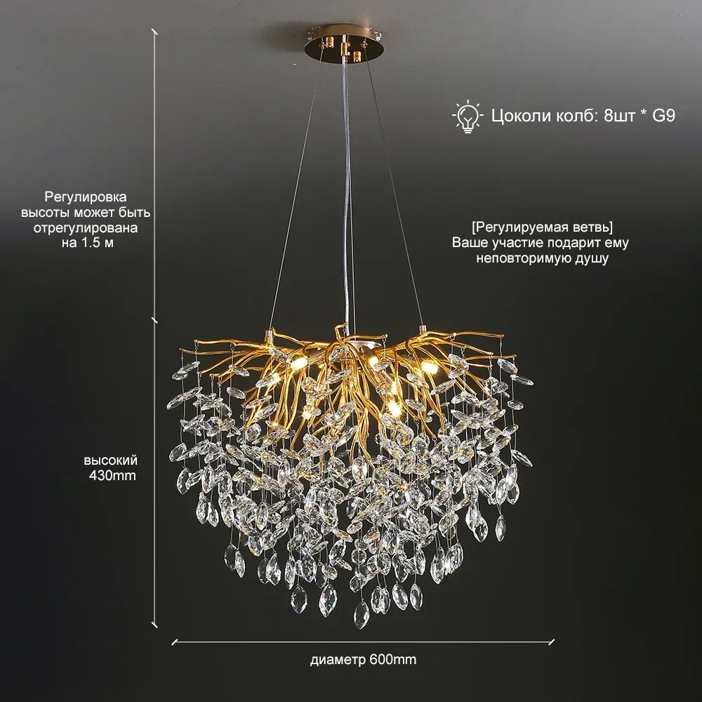 lustre en cristal doré design nordique à led décoratif