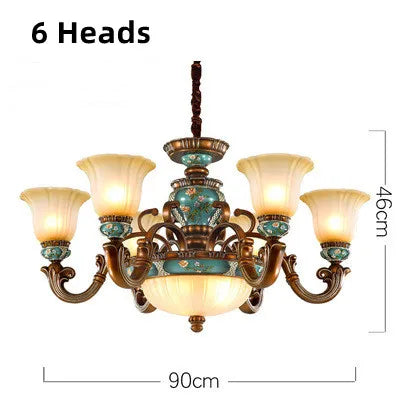 lustre vintage européen en verre résine avec fleurs sculptées