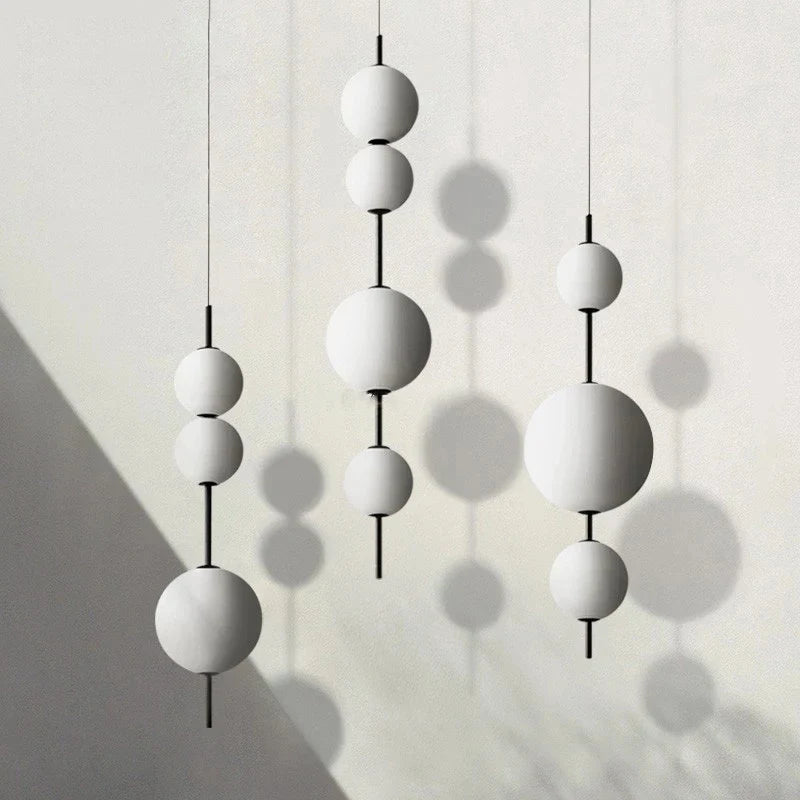 2024 LED White Glass Beads Pendant Chandelier Cafe Bar Bedroom Kitchen Round Ball Hanging Lighting Fixture Home Decor