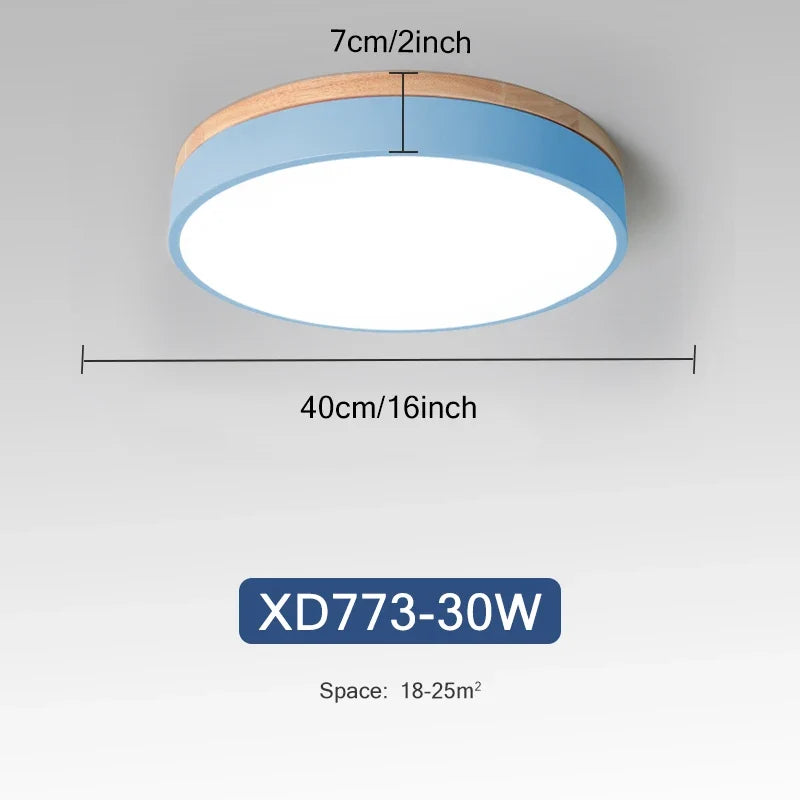 Rond 7 couleurs nordique LED plafonniers pour salon chambre plafonniers en bois 3 lumières couleur réglable couloir balcon