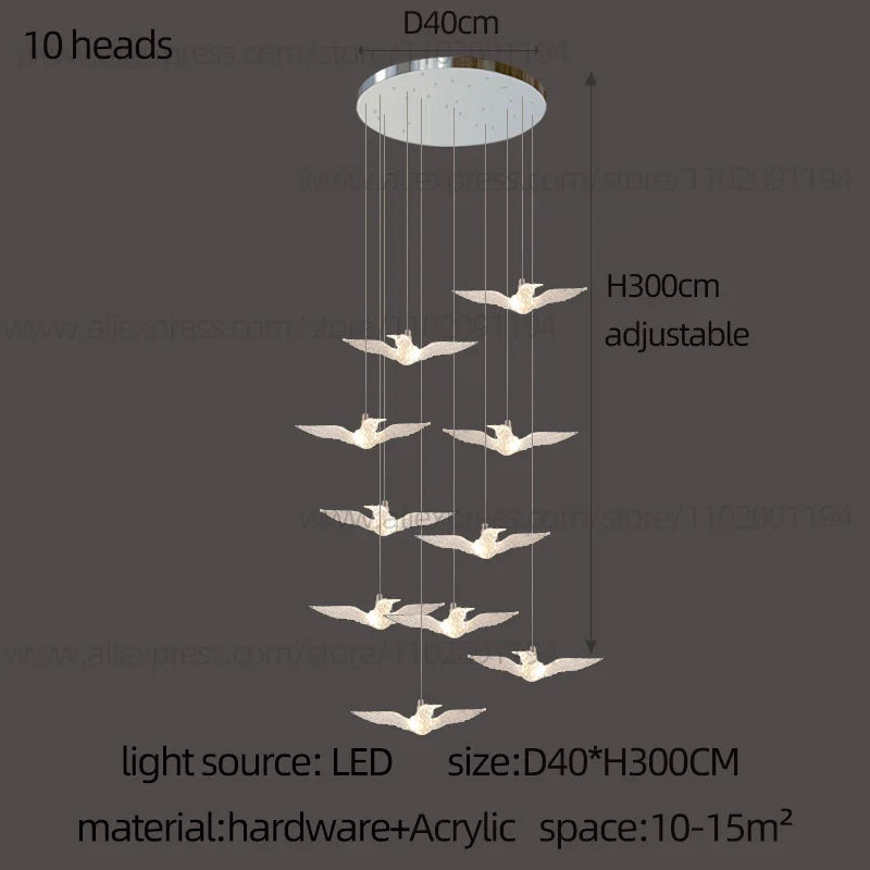suspension LED décorative en forme d'oiseau pour loft et villa