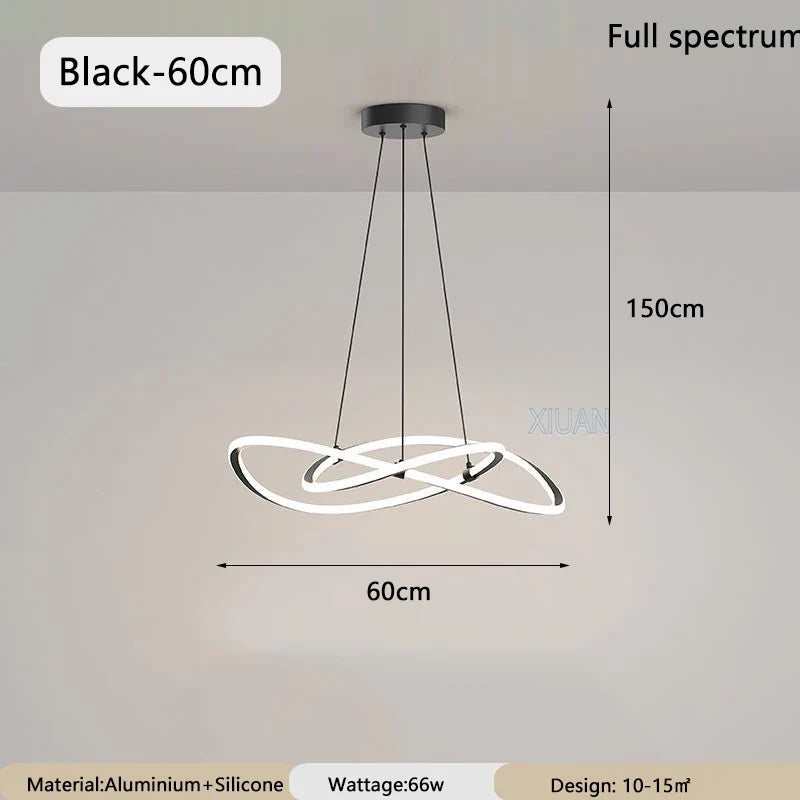 Black White Art Design Bedroom Pendant Lamps 60cm 80cm 100cm Minimalist Spiral Ring Hanging Light for Living Room Dining Room