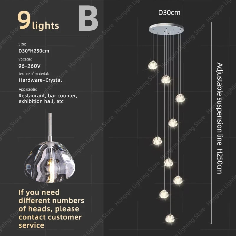 lustre moderne haut en cristal pour éclairage raffiné