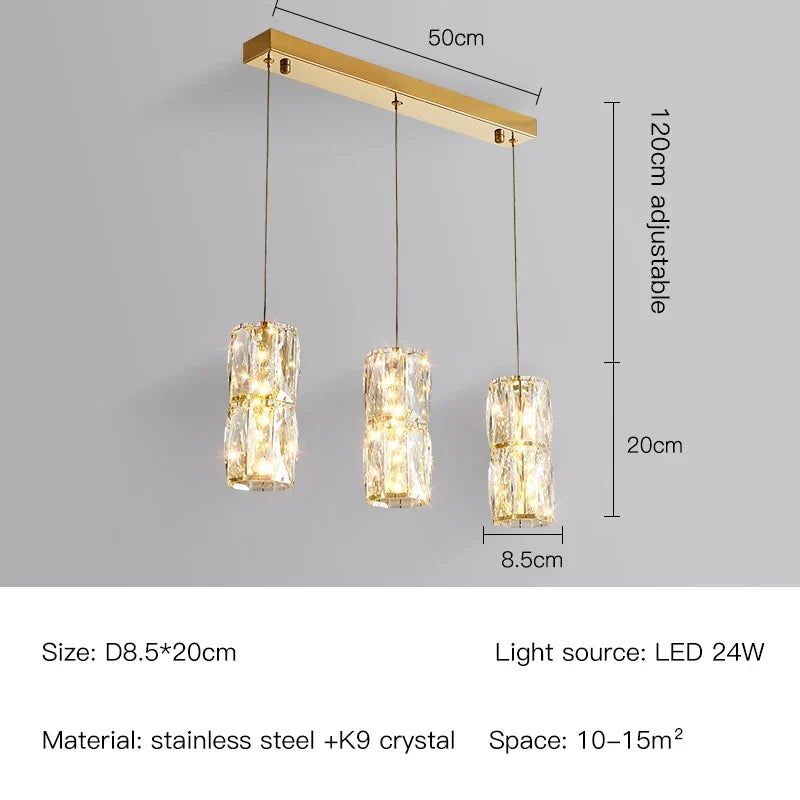 suspension nordique moderne en acier inoxydable et cristal décoratif