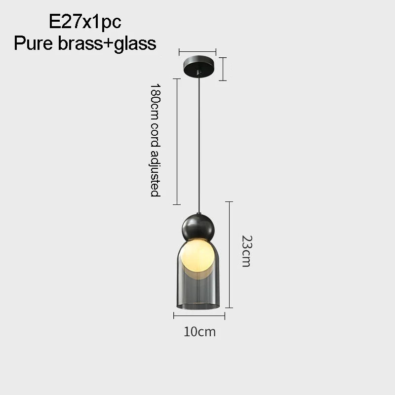 suspension en verre transparent avec tête en cuivre décorative