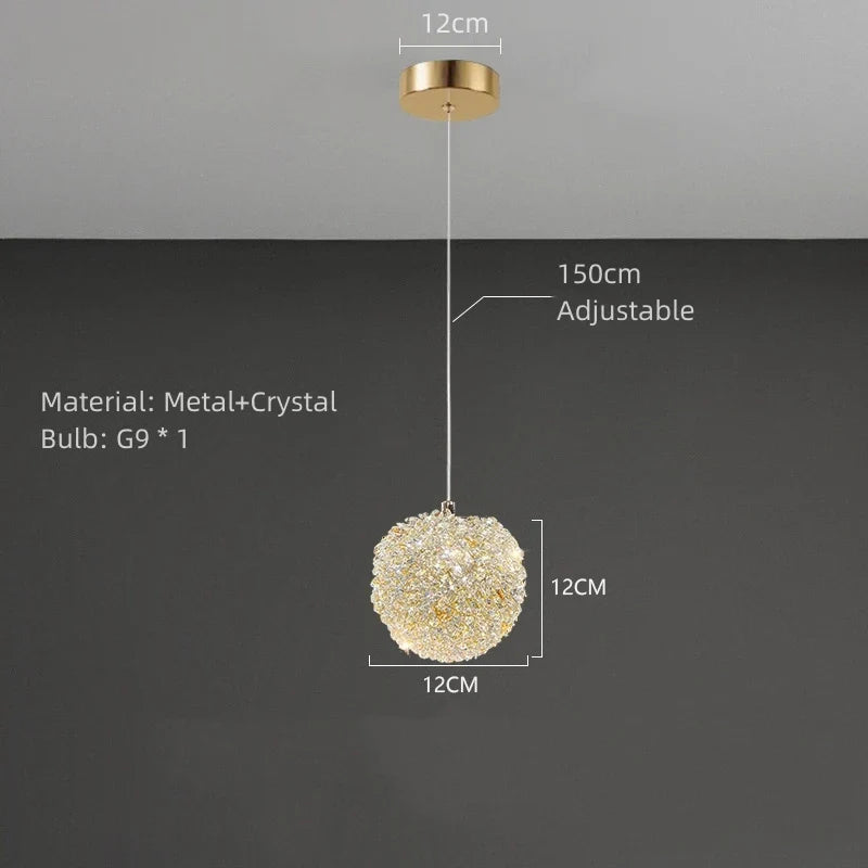 suspension moderne en cristal avec cordon réglable en métal doré