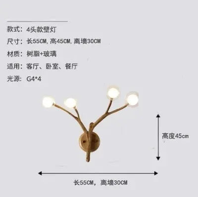lustre rétro en forme de branche d'arbre en bois et verre