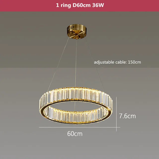 lustre moderne en cristal rond à led avec intensité variable