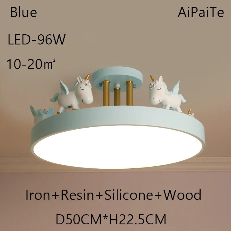BOSSEN Scandinavian LED Children's Room Ceiling Pendant Light, Pink/Blue Unicorn for Living Room, Bedroom Home Decoration.