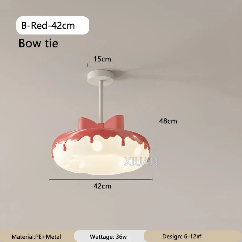 Creative Children Bedroom Chandelier Lamp with Pink Heart Bow Tie Crown Pendant Light for Princess Room Girl Nursery Baby Decor