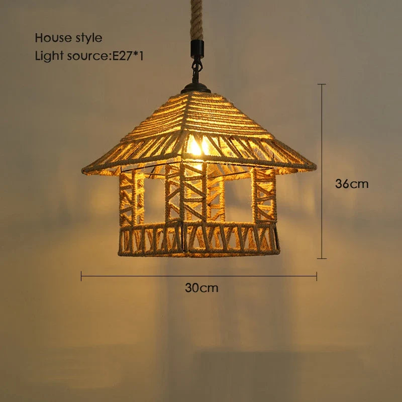 Sisal chanvre corde suspension plafonnier Lustre suspendu Lustre fer main tressage rustique rétro pour salle à manger décor