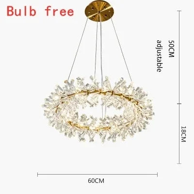 Lustre en cristal de fleur moderne Suspension lustres LED de luxe pour salon 60 80 100 cm anneaux suspendus suspension