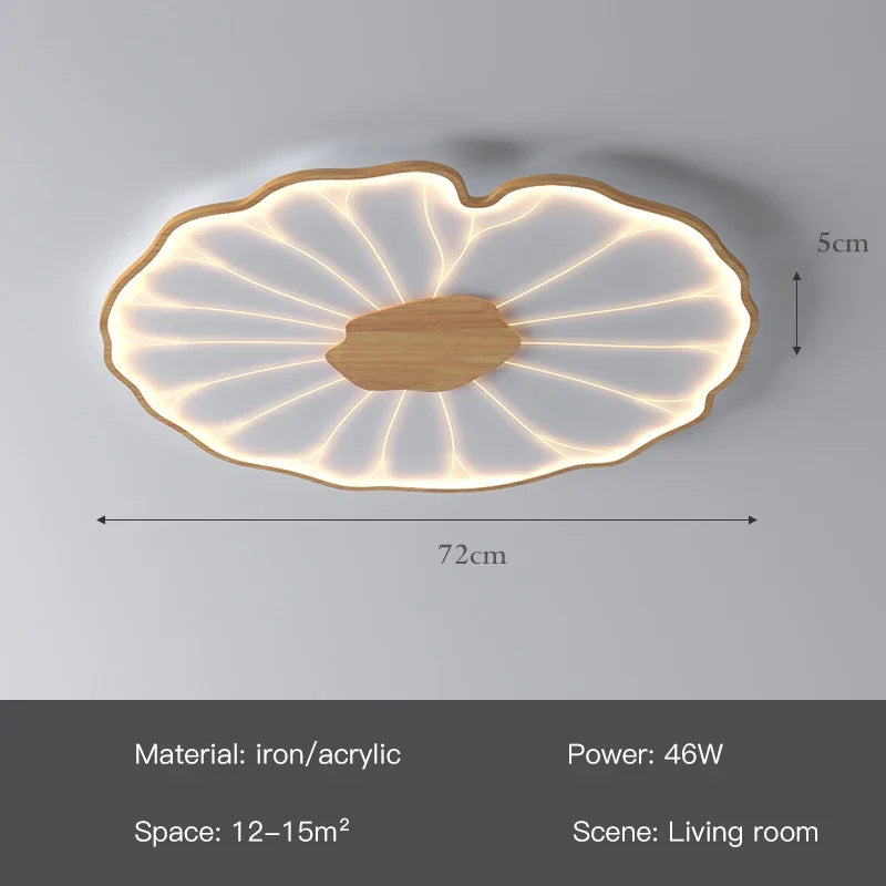 plafonnier moderne à grain de bois pour salon chambre à coucher étude crèche pour enfants conception de feuille de lotus lustre à LED en métal