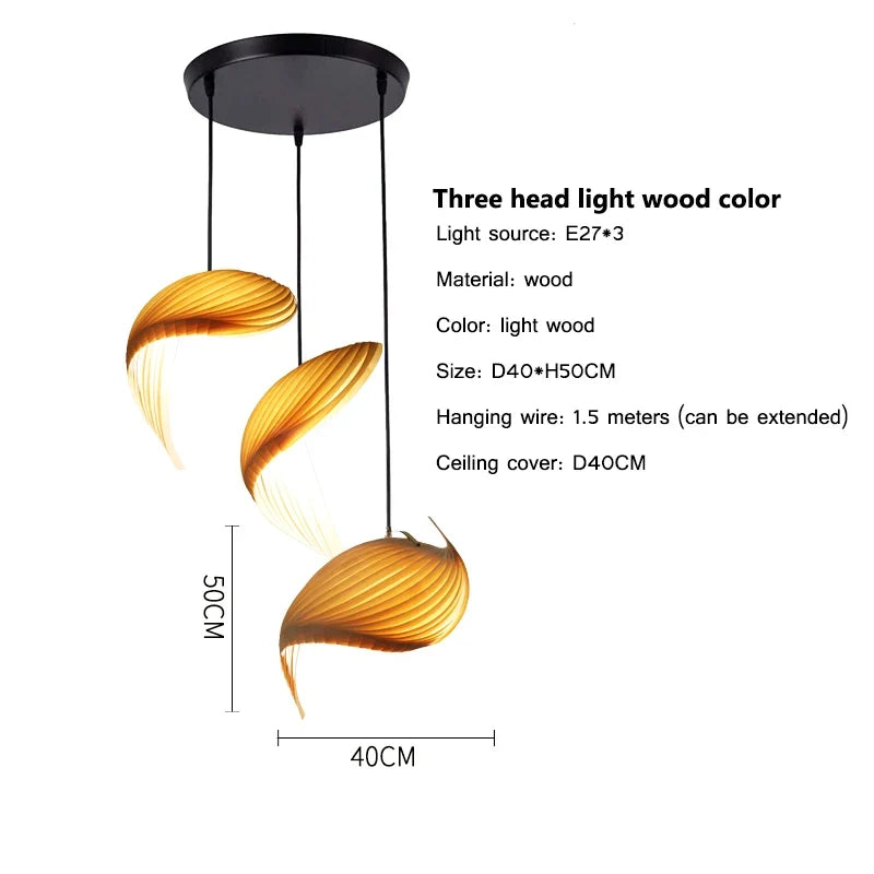 suspension led en érable plissée design japonais