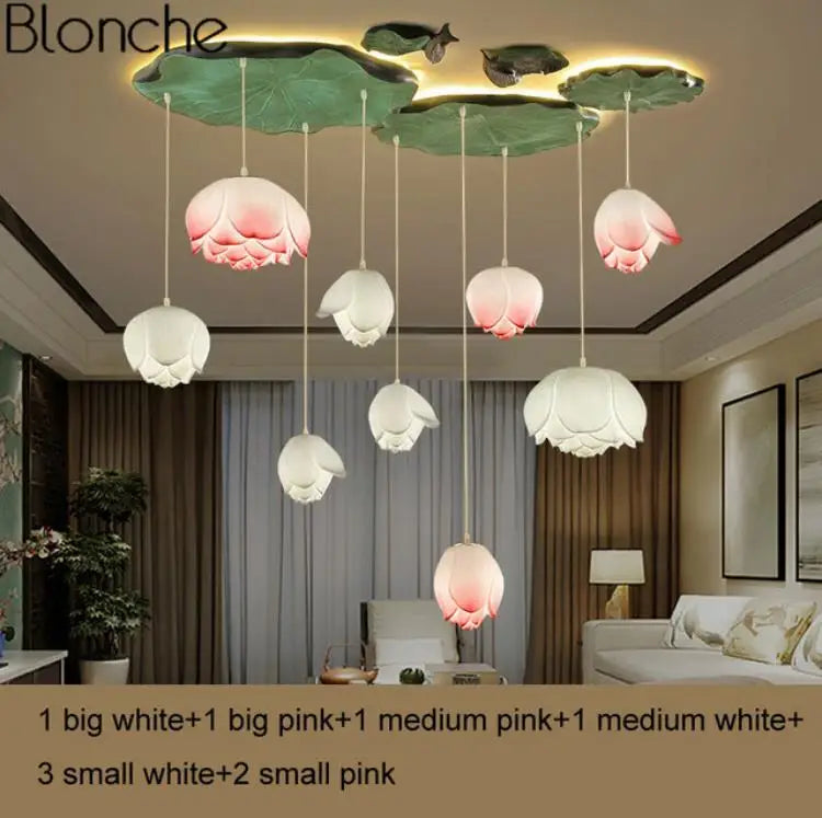 Suspension fleur Lotus style rétro LED