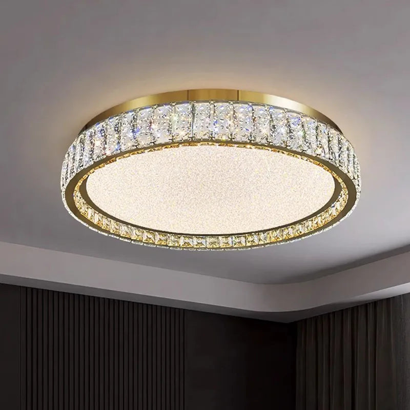 Plafonnier anneau lumineux en or avec cristaux luxueux et led réglable