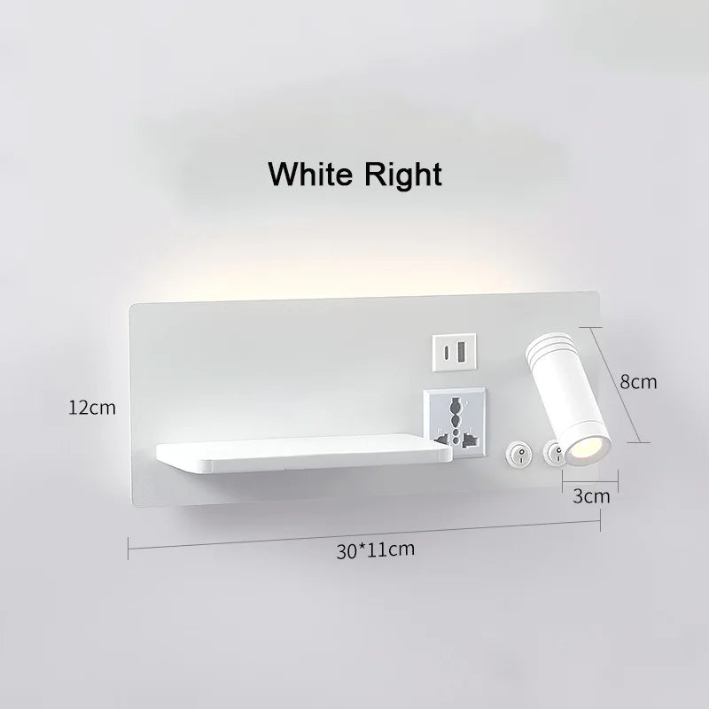 lampe de chevet murale avec chargement sans fil usb type-c et projecteur rotatif