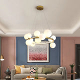 Lustre design rond avec boules en Verre clair à LED