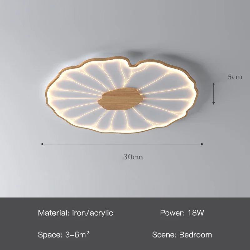 plafonnier moderne à grain de bois pour salon chambre à coucher étude crèche pour enfants conception de feuille de lotus lustre à LED en métal