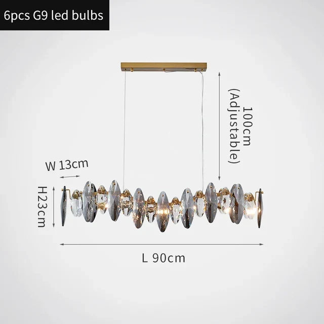 lustre moderne en cristal avec led et suspensions ronds