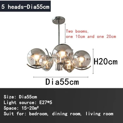 lustre design en verre chrome led pour décoration maison