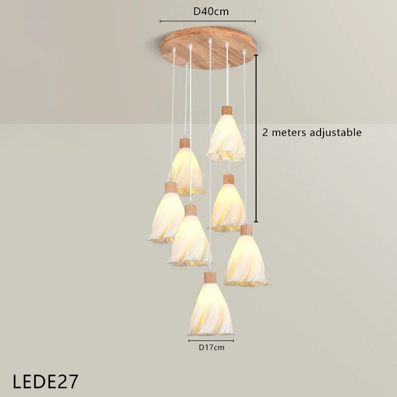 lustre long en bois massif style nordique pour villa
