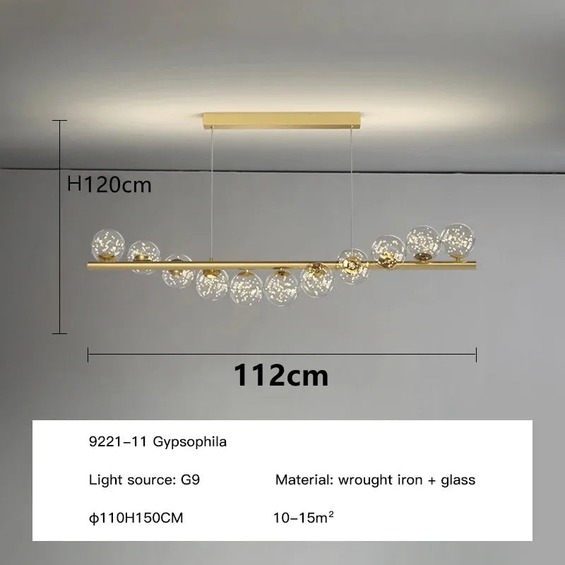 lustre nordique longue boule de verre or pour bar