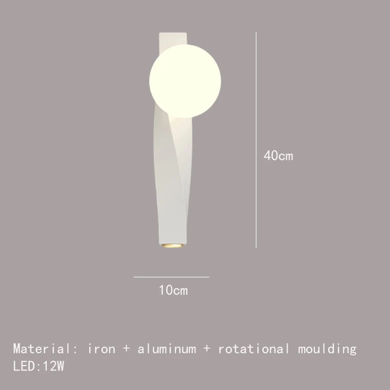 applique murale led en aluminium et verre rotatif