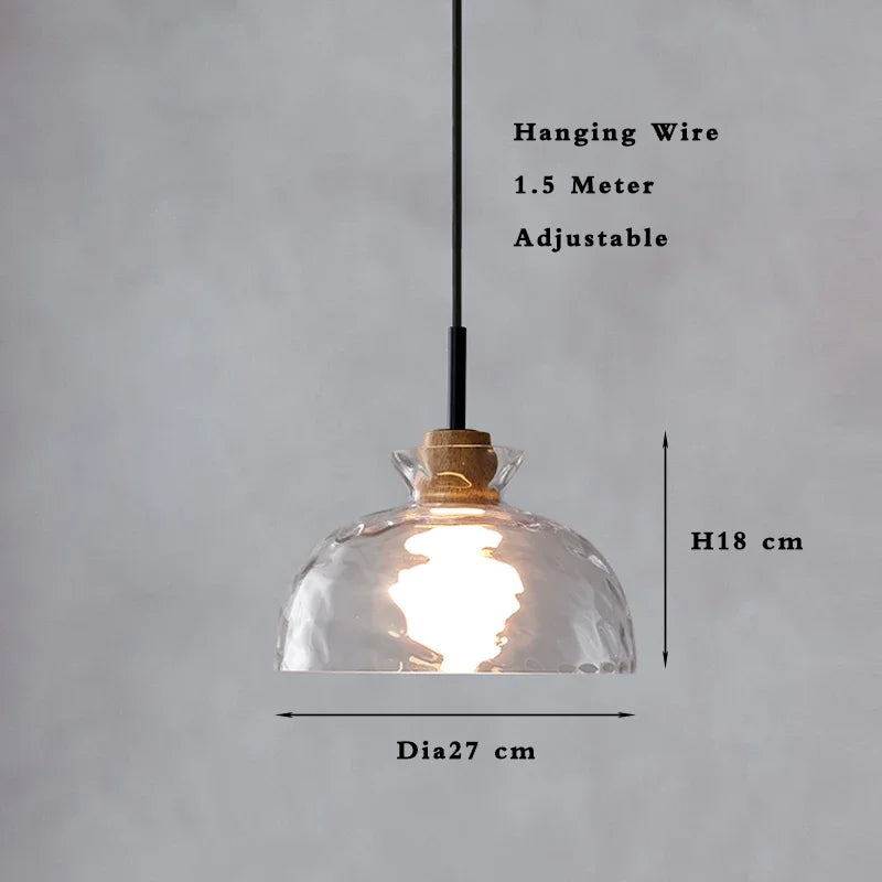 Lamp Mini Pendant Lighting With Handblown Clear Hammered Glass Shade, Adjustable Cord Ceiling Light Fixture For Kitchen Island