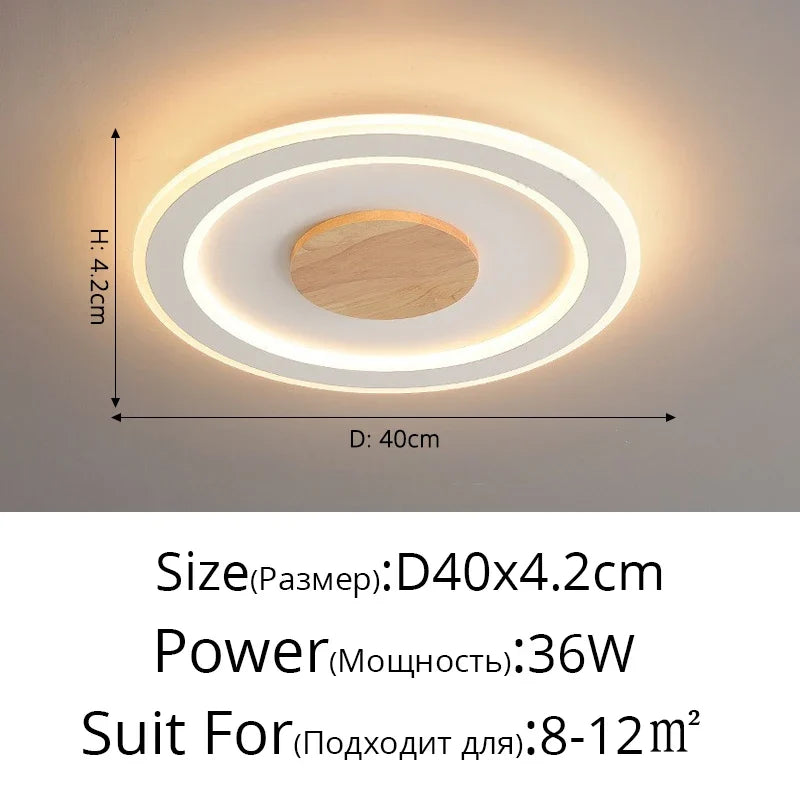 plafonnier led ultra-mince en bois massif design nordique moderne